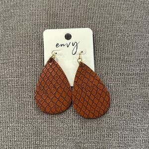 Leather Stamped Teardrop Earrings‎